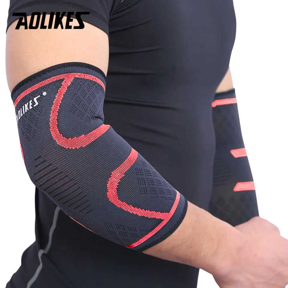 AOLIKES 1 قطع الذراع الأكمام دعامة المرفق دعامة كوع مطاطا رياضة الرياضة الكوع واقية سادة امتصاص العرق الرياضة كرة السلة