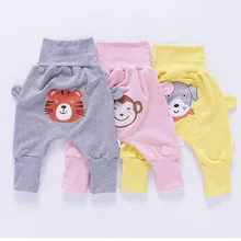 Длинные штаны для новорожденных, унисекс, Bebe, с высокой талией, детские длинные штаны с изображением животных, милая обезьянка/кошка/собака, теплая плотная зимняя одежда
