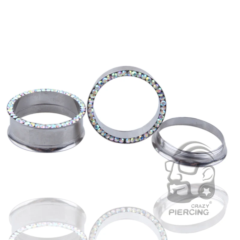 

13 sizes Body jewelry Piercing Surgical Steel Multi AB Crystal Rimmed Screw Fit Ear Plugs Stretcher Flesh Tunnel 3mm - 25mm