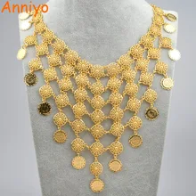 Anniyo 46 см арабские винтажные монеты золотого цвета большие ожерелья для женщин, ювелирные изделия Среднего Востока арабские свадебные подарки#076106