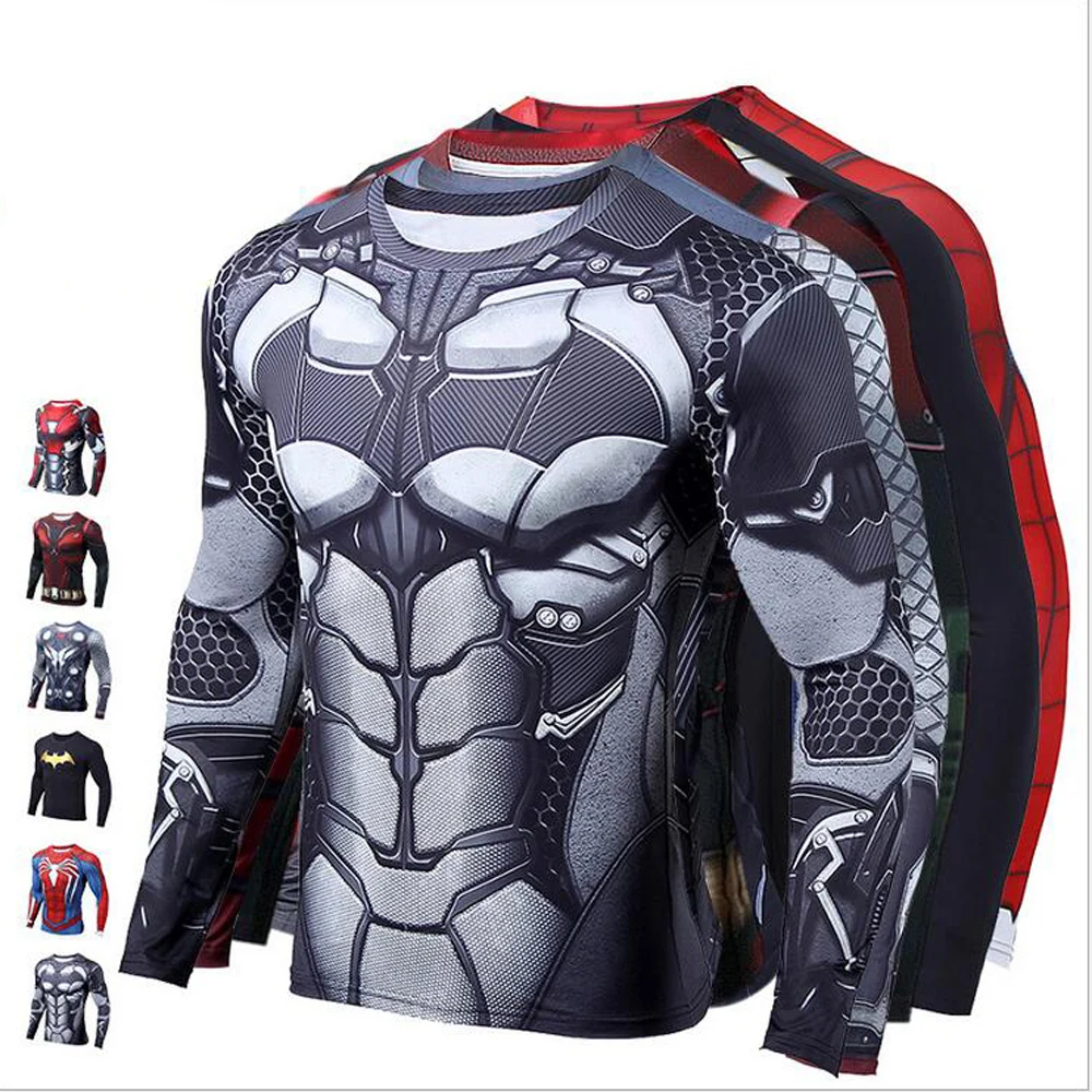 

Men Crossfit Long Sleeve Compression Shirt 3D Anime Superhero Spiderman Batman Iron man T Shirt Tights Fitness Men Tops & Tees