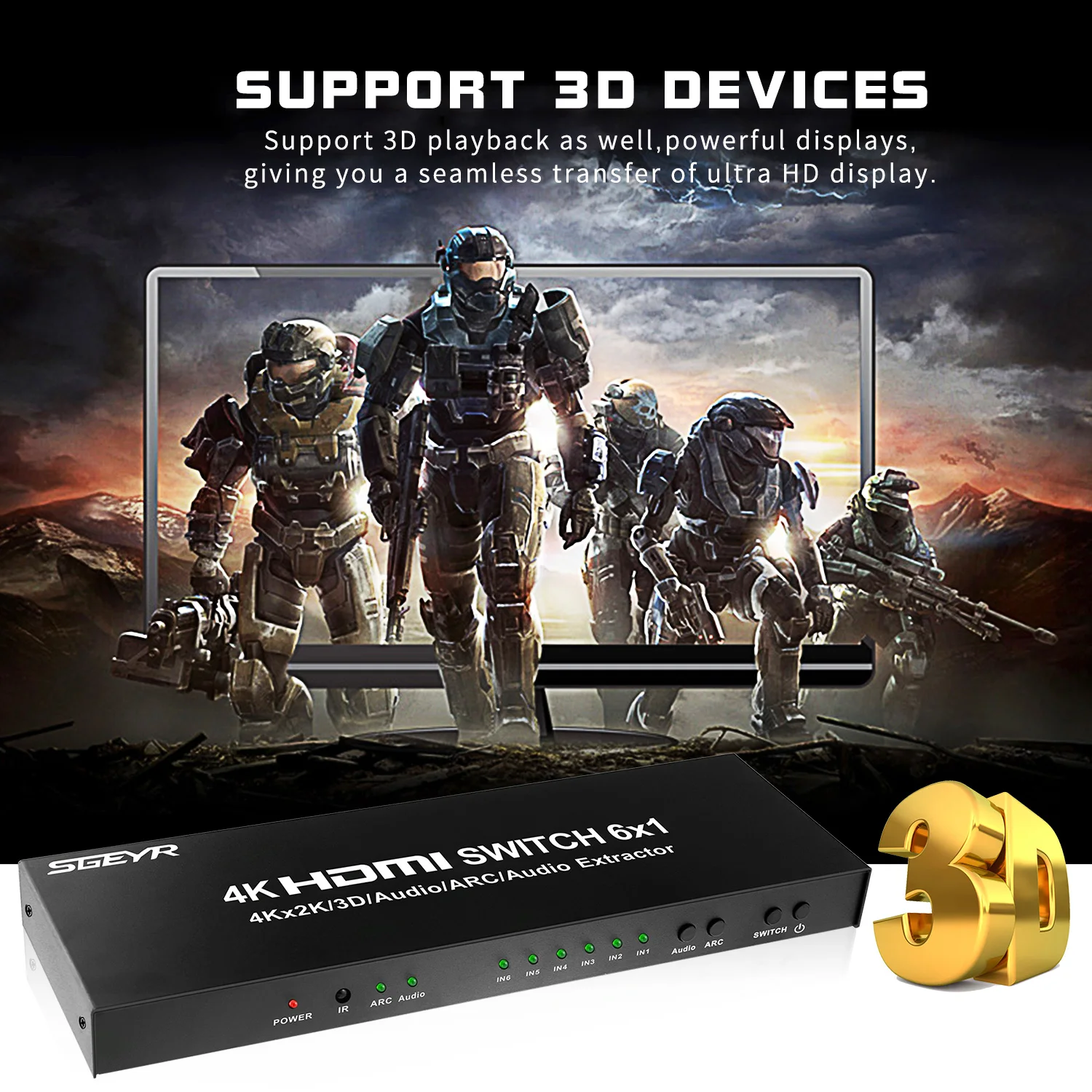 6 портов HDMI коммутатор 4K 30Hz HDMI сплиттер коммутатор 6 в 1 ИК пульт дистанционного управления Ultra HD 1080P 3D с аудио экстрактором для HDTV DVD PS3