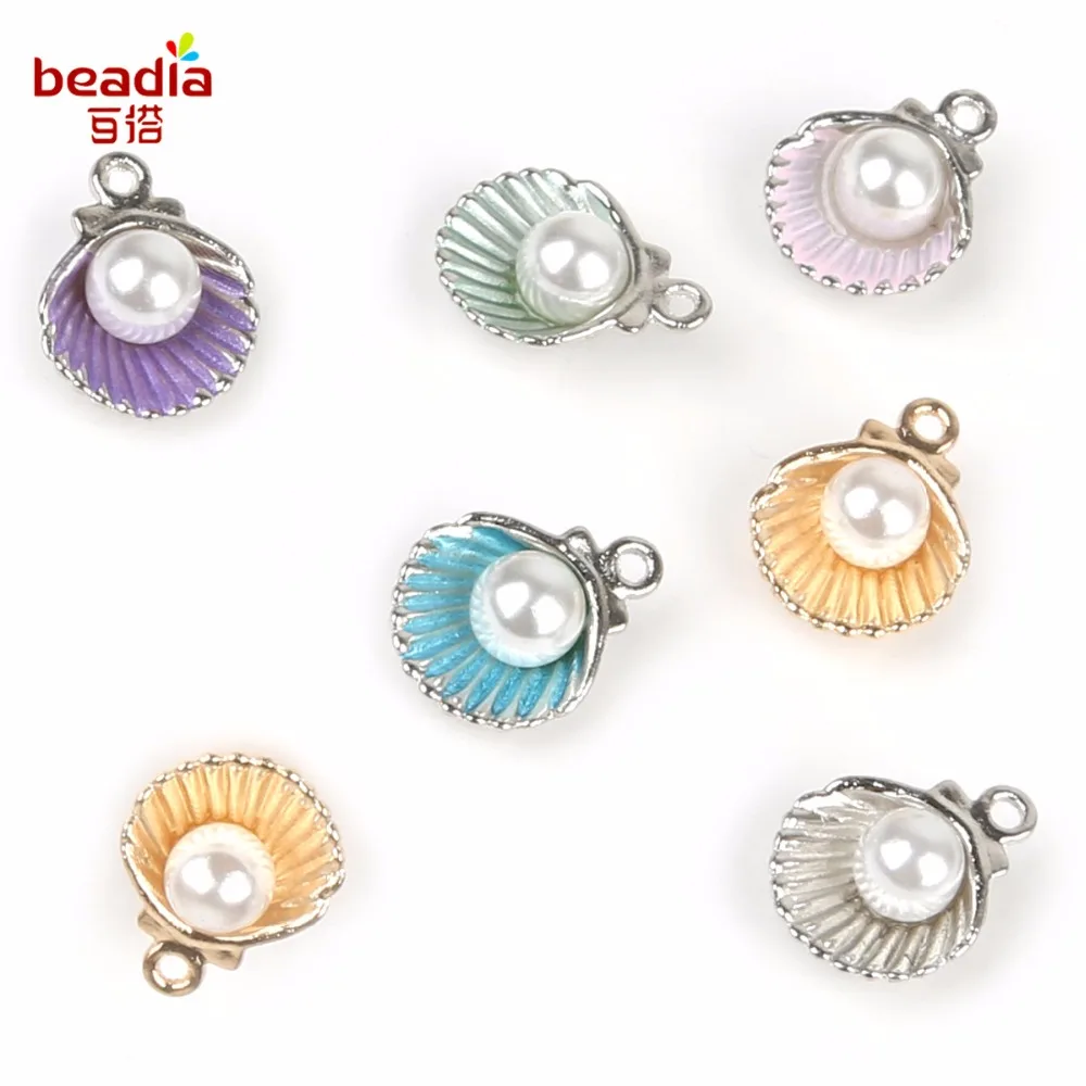

10pcs 2017 New Fashion Size About 11x15mm About 1.5mm Alloy Shell Pendant Personality Imitation Pearl Sweater Necklace Pendant