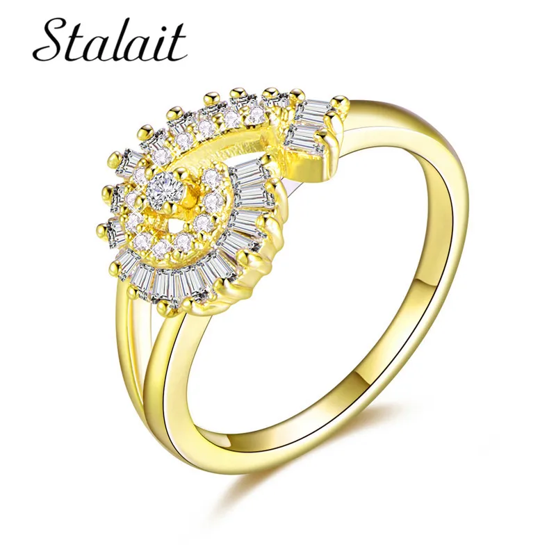 

Luxury Indian Gold Jewelry Cubi c Zircon Rings Crystal Gifts for Women Engagement Wedding Spiral Rings Accessories