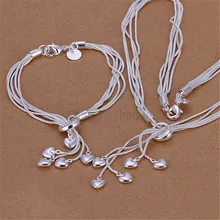 Серебро 925 набор украшений для женщин Мода сердце кулон ожерелье Браслеты 2 шт костюм, комплекты украшений Цена по прейскуранту завода