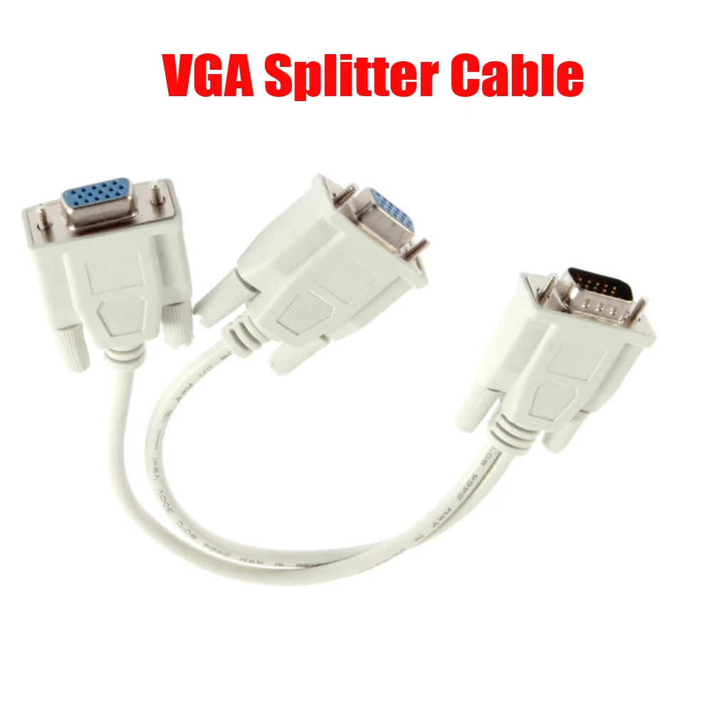 High Quality 1 Male VGA to 2 Female VGA Splitter Cable 2 Way VGA SVGA