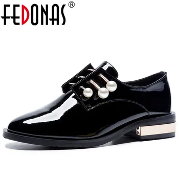 

FEDONAS 1Fashion Women Basic Pumps Patent Leather Spring Autumn Square Heels Shoes Round Toe Bling Pearl Elegant Shoes Woman