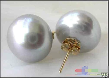 

00 d12MM GRAY ROUND FRESHWATER PEARL STUD EARRING 14KGPT