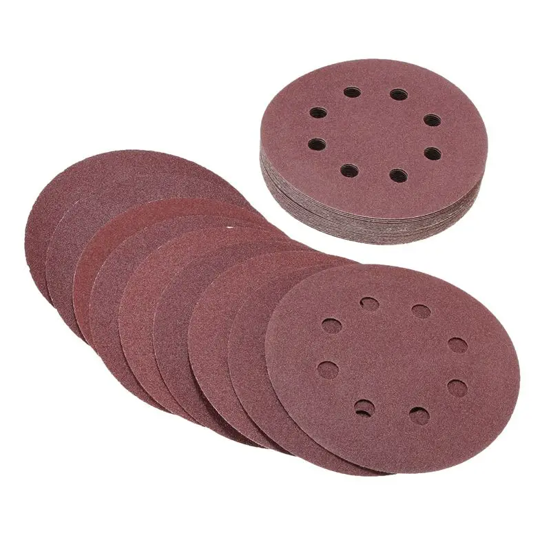 ELEG-5 inch 8 Hole 120 Grit Sand Disc Random Orbit Sandpaper Loop Hook for Sanding Sander