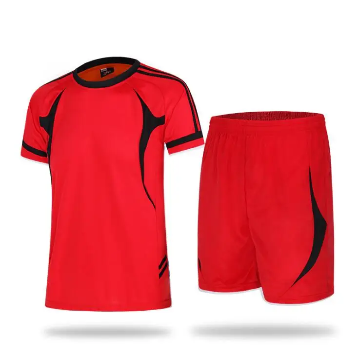 Европейские летние мужские футбольные тренировочные костюмы Дышащие футбольные майки+ шорты спортивный костюм с короткими рукавами футбольные наборы Спортивная одежда для футбола - Цвет: red