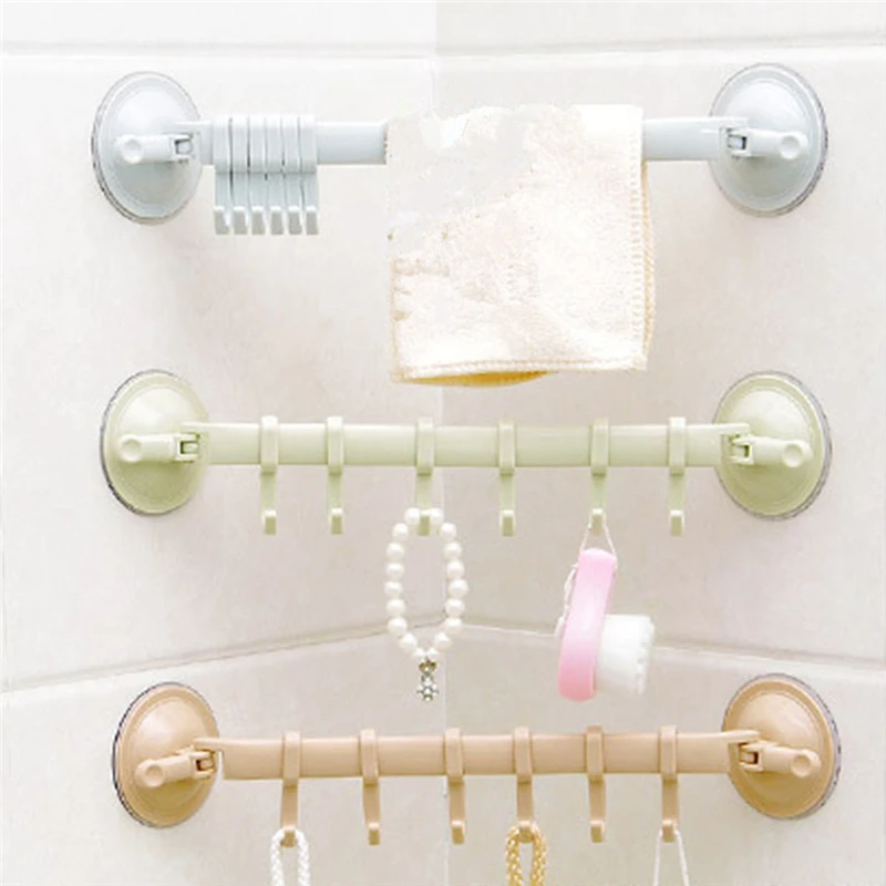 

Towel Rack Suction Cup 6 Hooks Bathroom Kitchen Wall Door Holder Sucker HangerN on-trace Strong Sucker Rack Hook for Towel Spoon