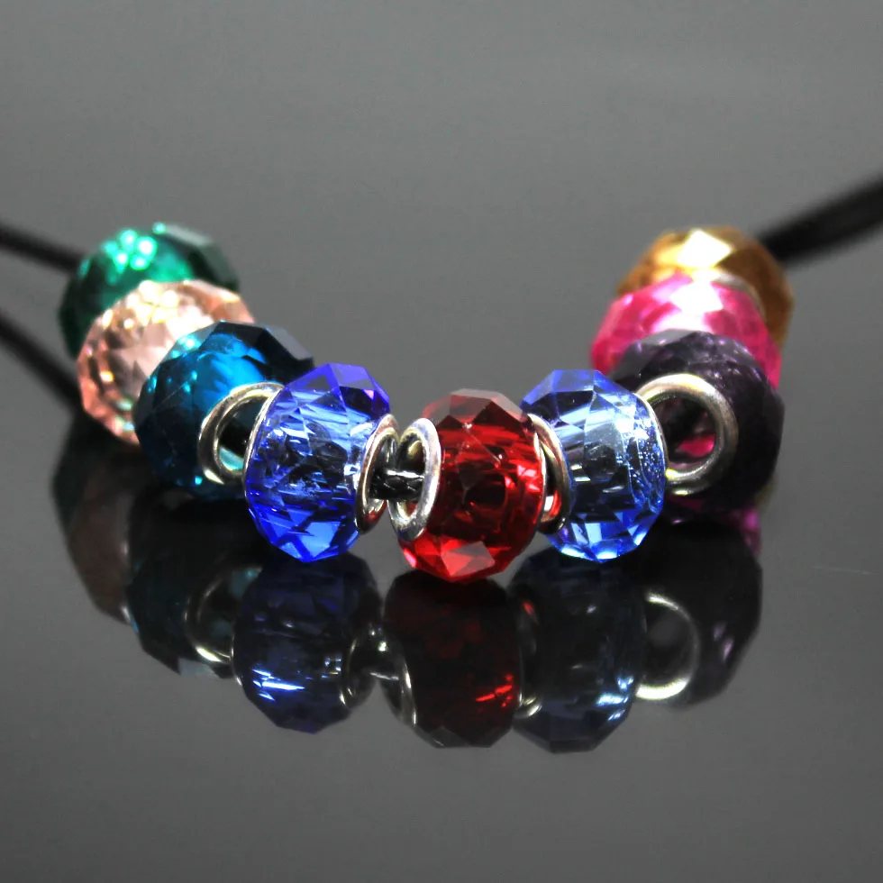 Wholesale 50 PCS 9*14 mm European Big Hole Beads faceted Glass Lampwork Crystal Beads for