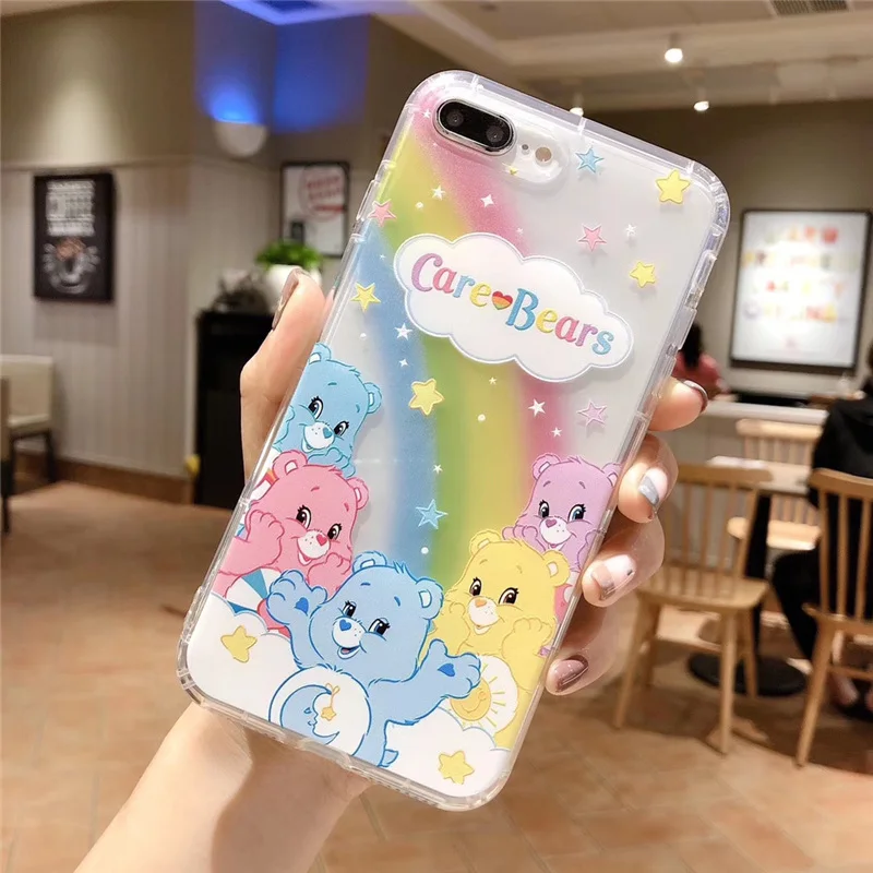 كوريا لطيف الكرتون الحلوى قوس قزح سعيد الدب جراب هاتف ل iphone xs ماكس xr x 6 6 s 7 8 زائد واضح لينة tpu مضاد للخبط الغطاء الخلفي