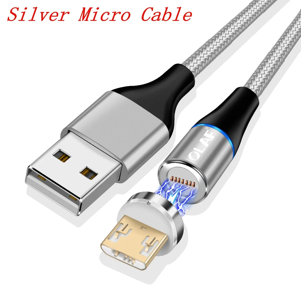 Магнитный зарядный кабель OLAF Quick Charge 3,0 Micro usb type C 3A Быстрая зарядка Магнитный кабель для iPhone huawei samsung Xiaomi LG - Цвет: Silver micro cable