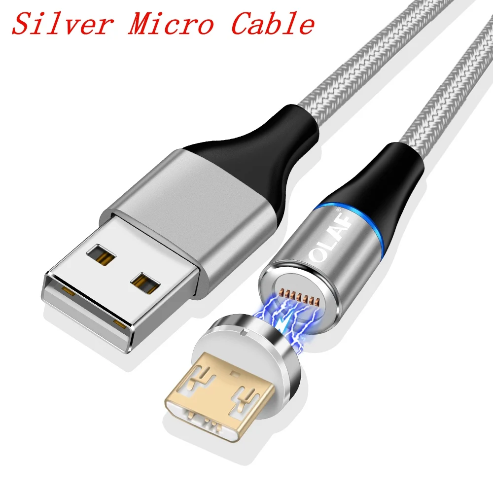 Silver micro cable Магнитный зарядный кабель OLAF Quick Charge 3,0 Micro usb type C 3A Быстрая зарядка Магнитный кабель для iPhone huawei samsung Xiaomi LG - Цвет: Silver micro cable