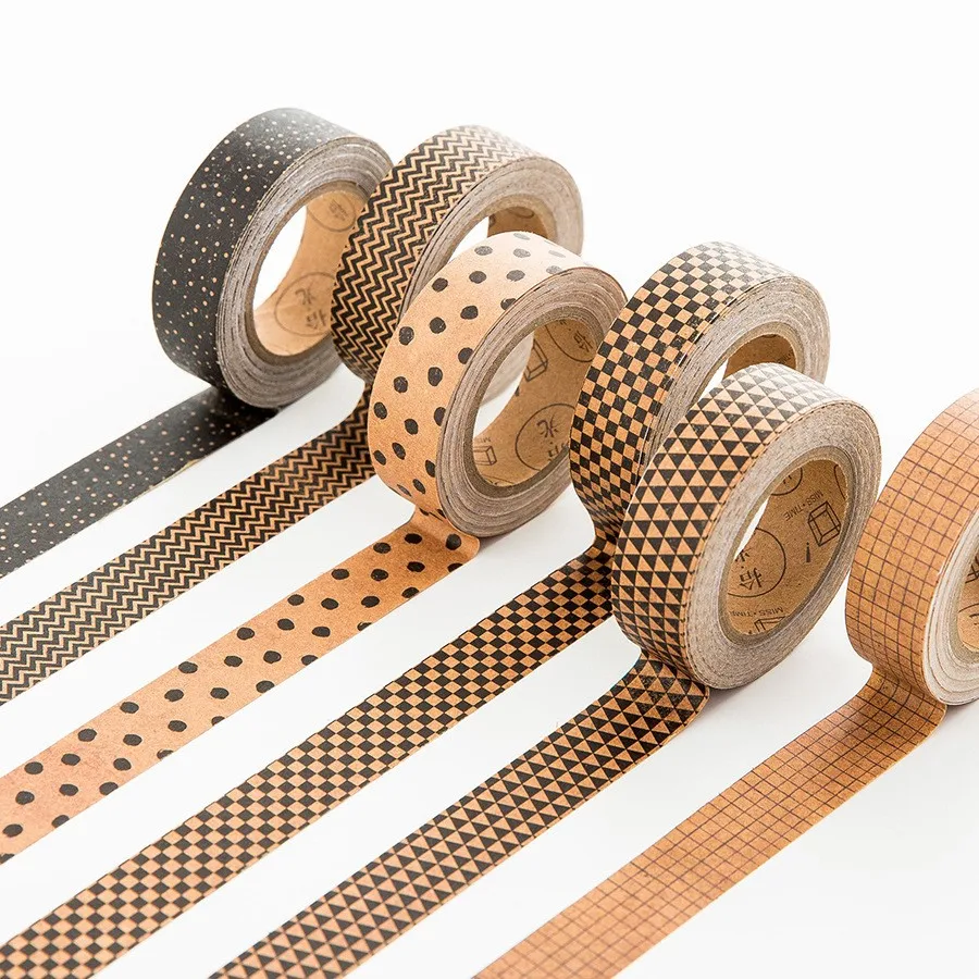 1.5CM*5M Kraft Paper Dot Striation Grid Washi Tape Diy Decoration for