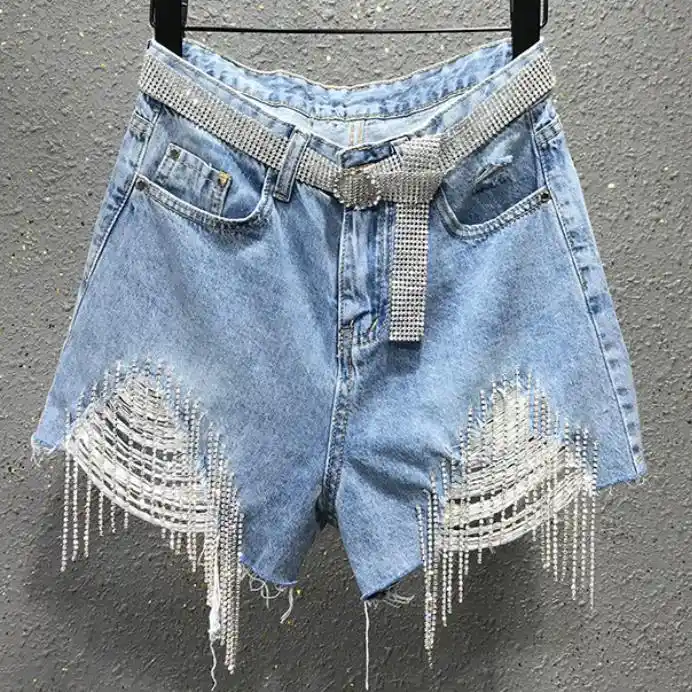 bedazzled denim shorts