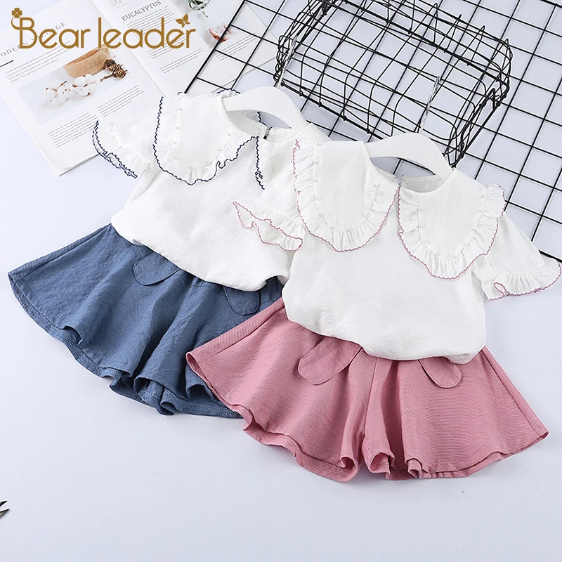 

Bear Leader Girls Clothing Sets 2019 Solid Fungus Beaded Doll Shirt + Elasticated Waist Shorts Kids 2pcs Set Children Clothing