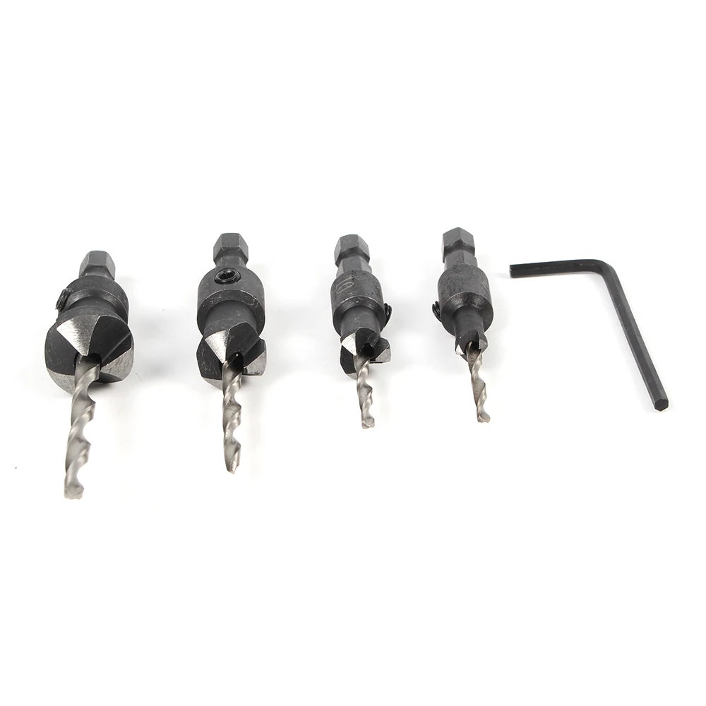 4 pcs HSS Counter Sink Bits Wood Countersink Power Tool Bit Set Hex Shank Screw Woodworking Industrial Countersinks Bit