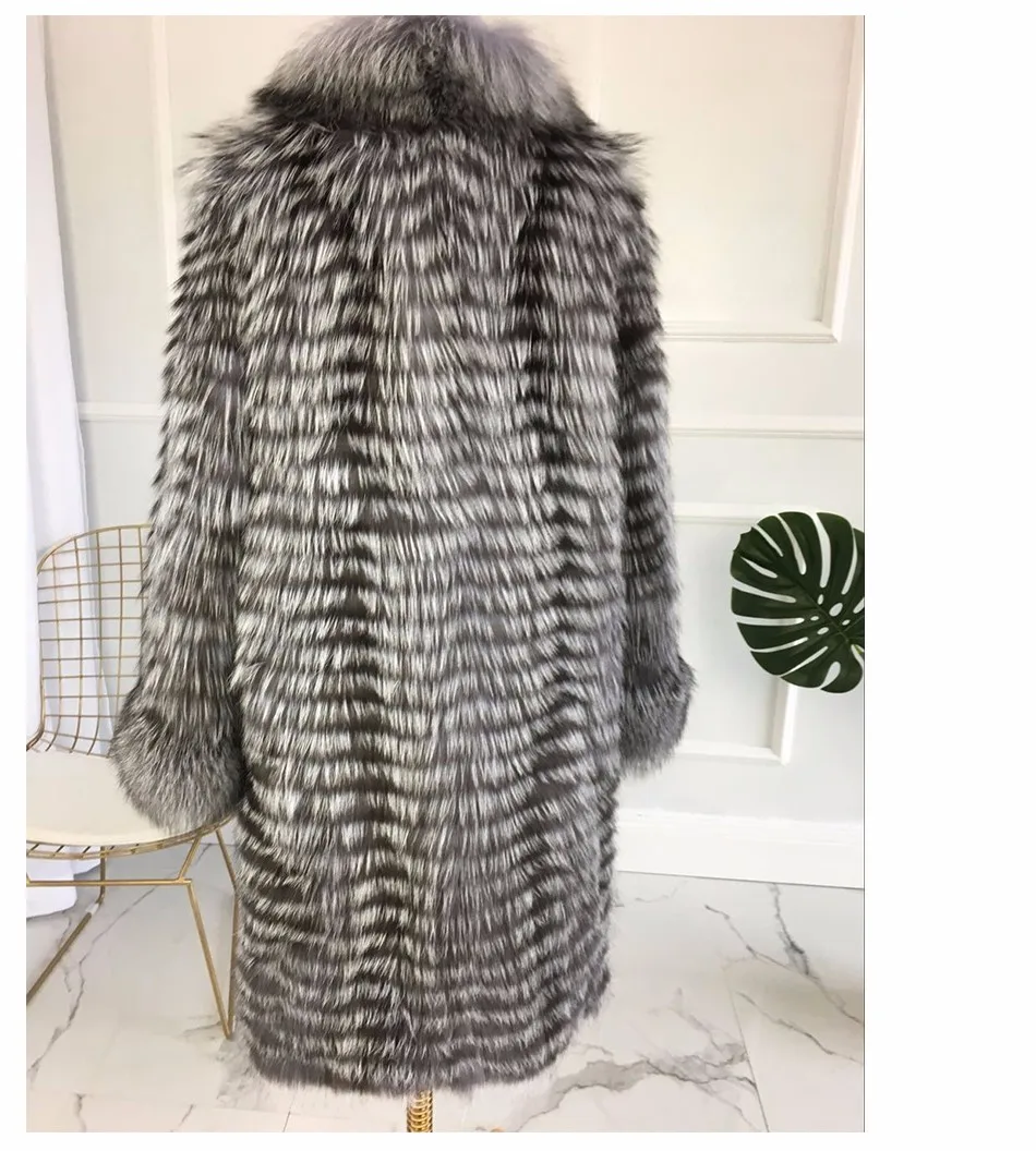 Настоящее silver fox пальто с мехом Для женщин Горячая натурального длинные Меховые пальто с натуральным мехом пальто
