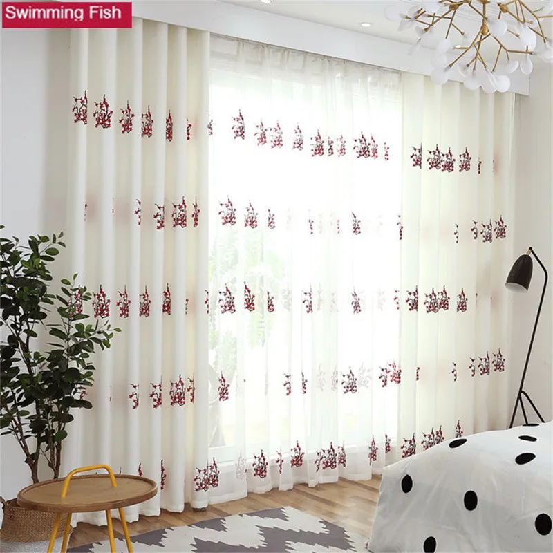 Us 11 22 27 Off New Velvet Hemp Embroidery White Red Peach Curtains Tulle For Bedroom Window Blind American Drape In Curtains From Home Garden On