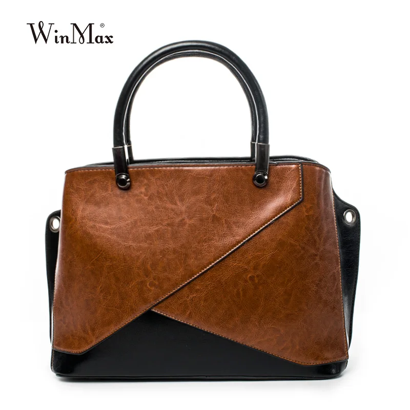 

New Women Genuine Leather Handbags Panelled Shoulder Bag Quality Women's Cow Leather Tote Bags Female Vintage Handbag Sac a Main
