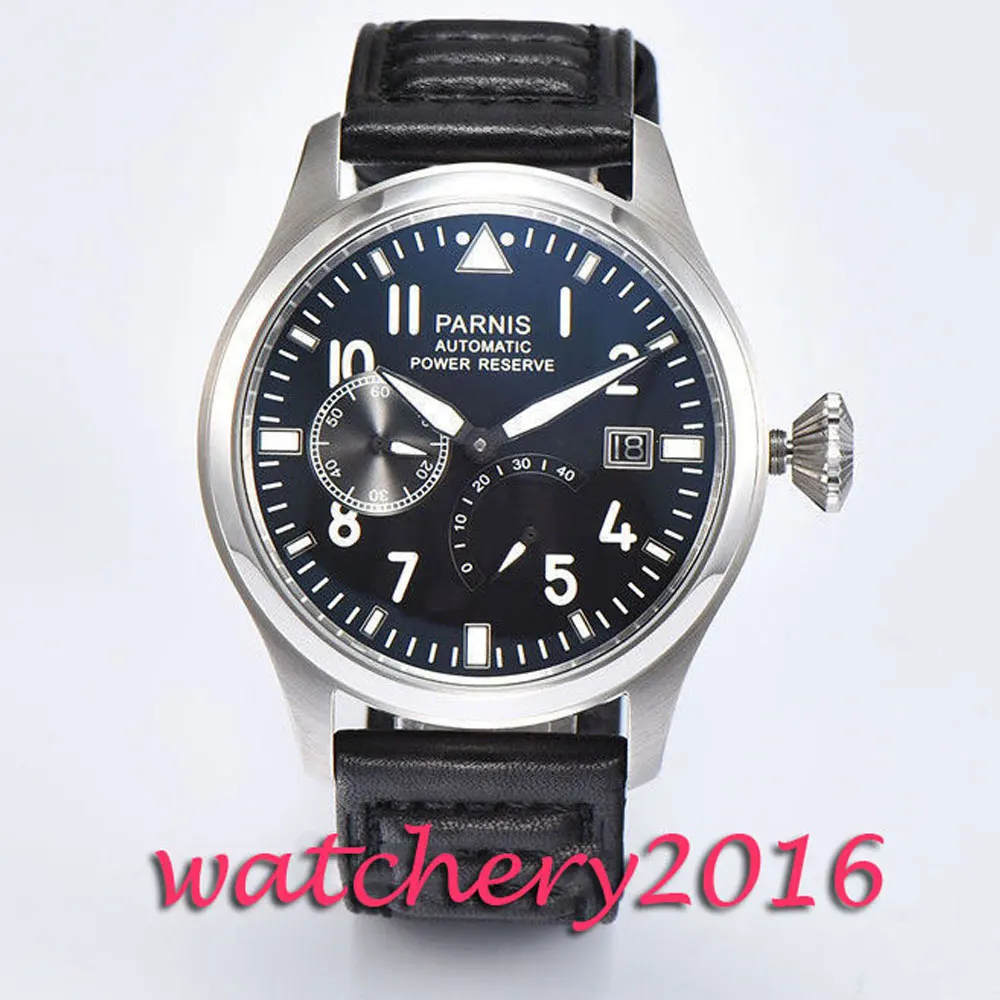 

New 47mm Parnis Black Dial Power Reserve automatic mechanical movement watch date adjust ST 2530 Automatic movement Men's Watch