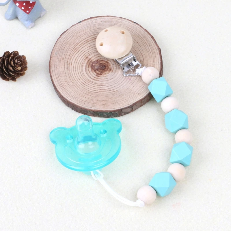 

NEW Baby Pacifier Clip Chain Wooden Soother Nipple Holder For Infant Feeding Teether