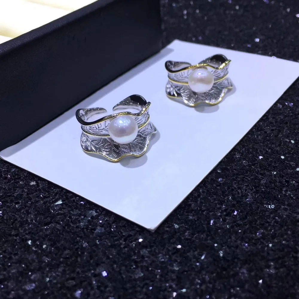 

925 Sliver Simple Inlaid Zircon Pearl Ring Mounts Woman Oyster Pearl Jewelry Making Accessories