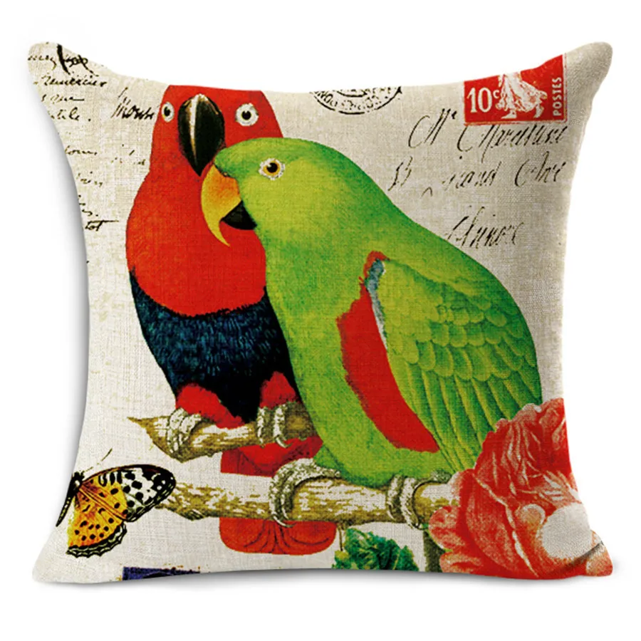 Colorful Bird Printed Parrot Decor Linen Cotton Chair Cushions Home Decorative Throw Pillows Coussin Decoratif Almofadas cojines Colorful Bird Printed Parrot Decor Linen Cotton Chair Cushions Home Decorative Throw Pillows Coussin Decoratif Almofadas cojines