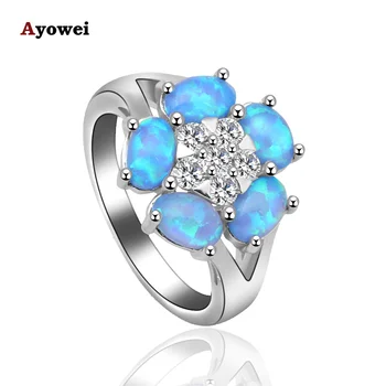 

Romantic style wedding accessories for women Blue fire Opal Silver Stamped zircon fashion jewelry Rings USA Size #6#7#8#9 OR704A
