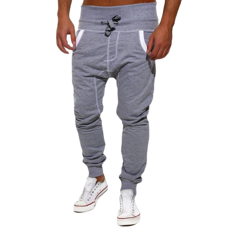 Новая брендовая мужская одежда сплошной цвет мужские тренировочные брюки хип-хоп шаровары повседневные брюки мужские брюки с эластичной резинкой на талии - Цвет: Серый