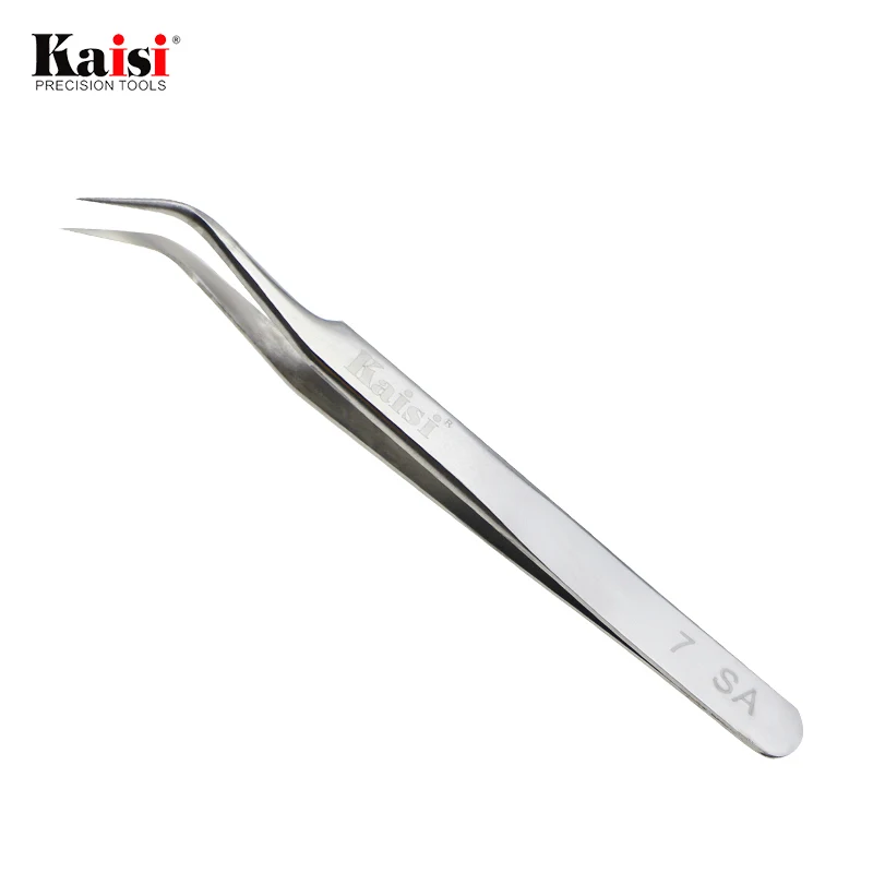 kaisi Precision Tweezers Stainless Steel Tweezer Tools Eye lashes Eyelash Extension Tweezers Curve Pincet Eyelash SS-SA 7-SA