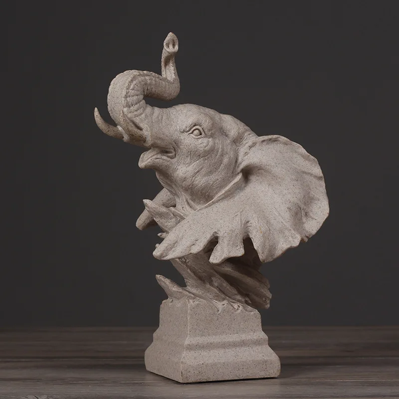 

Elephant Bust Sculpture Animal Shape Living Room Bedroom TV Stand Sandstone Crafts Creative Decoration L3330