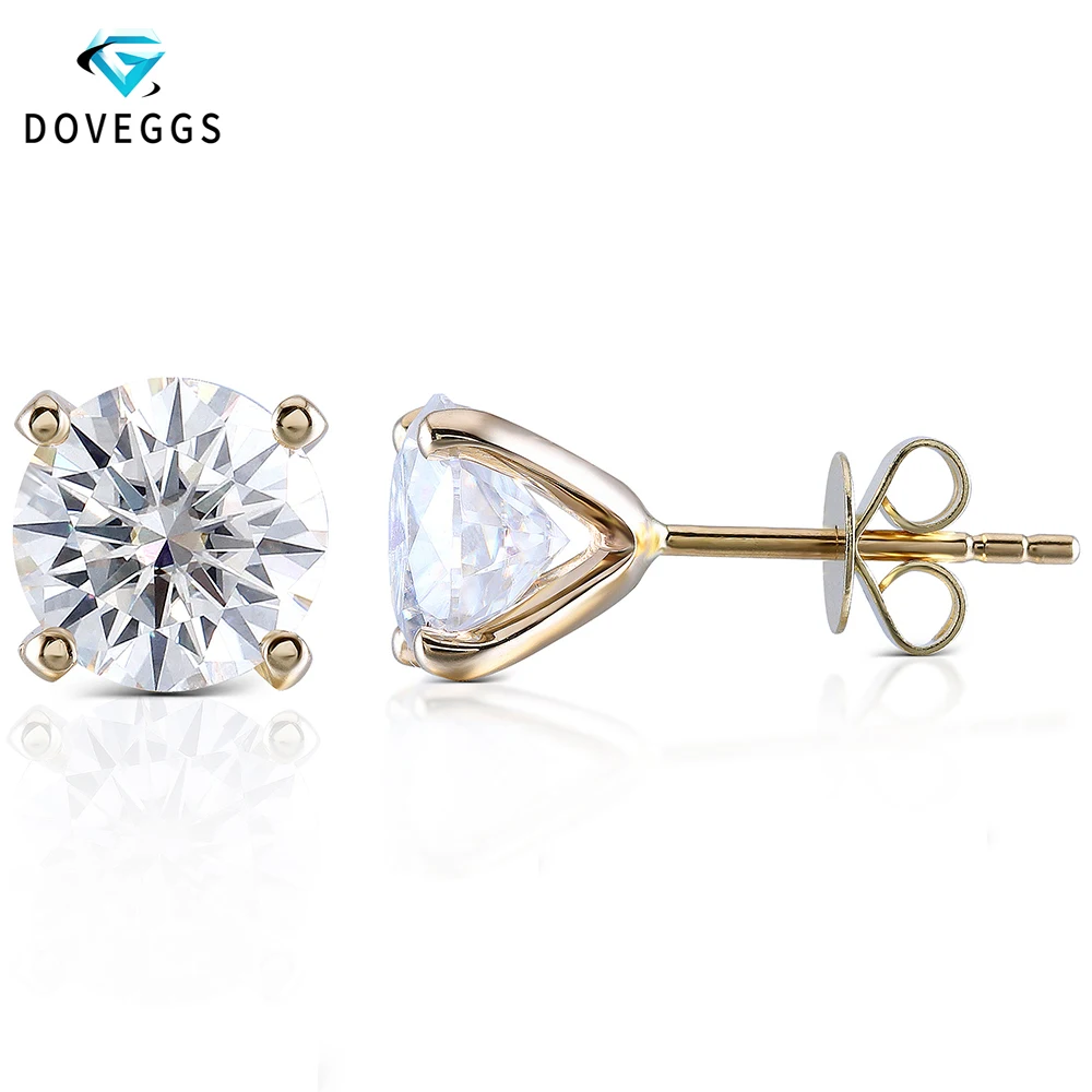 DovEggs 14K 585 Желтое золото F цвет серьги-гвоздики с муассанитом серьги для женщин Свадебные пуш-обратно 5 мм 5,5 мм 6 мм 6,5 мм 7 мм камень