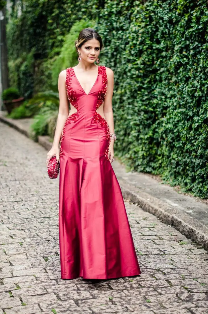 Women Elegant Wine Red Satin Long Mermaid font b Evening b font font b Dresses b