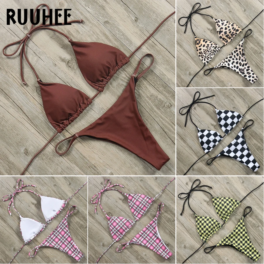 

RUUHEE Bikini Women Swimsuit Solid Bikini Set Push-up Padded Swimwear Summer Bathing Suit Adjustable Swimming Suit biquini 2018