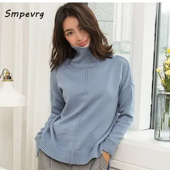 

Smpevrg autumn winter new knitted sweater women sweaters and pullovers long sleeve high neck warm ladies pullover women knitted