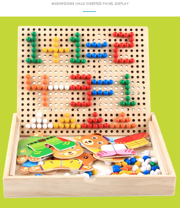 Brinquedo de Madeira Brinquedos das Crianças Urso Vestido Mudando Cogumelo Combinação Prego Crianças Vestir Quebra-cabeças Montessori 7 Urso vestido mudando cogumelo combinação prego combinação