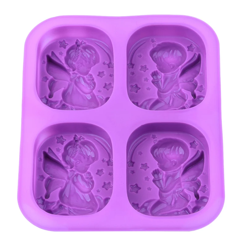 

4 Holes Angels Silicone Mold Die Food-Grade Material Angel Couple Soap Mold Cake Maker Tool Kitchen Bakeware Cake Supplies