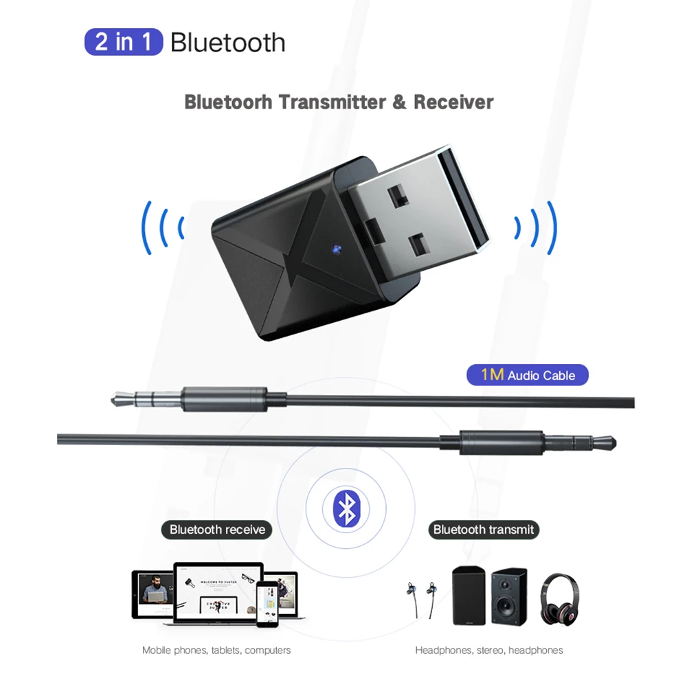 VAORLO USB Bluetooth адаптер 5,0 Bluetooth аудио передатчик приемник 3,5 мм AUX стерео музыка беспроводной адаптер для ТВ ПК автомобильный комплект