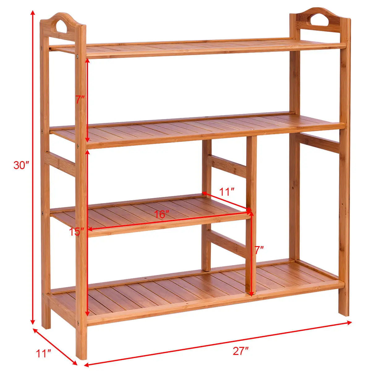 Giantex 4 Tier Multifunction Bamboo Shoe Rack Boot Tower Shelf Modern Home Shoes Storage Organizer Stand HW56488