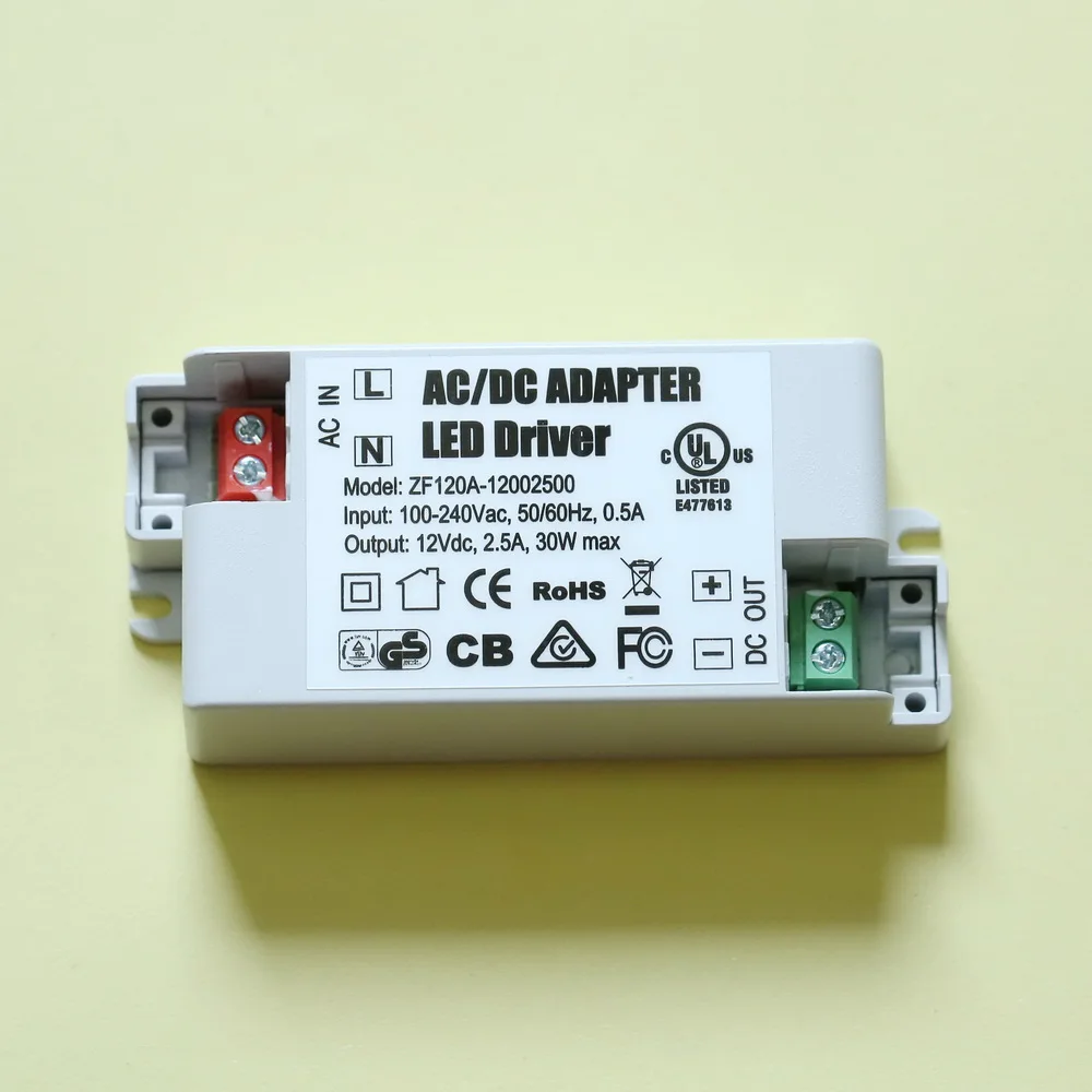 100 шт./лот,, UL CE FCC GS SAA 12v2. 5A 30 Вт постоянное напряжение светодиодный драйвер источника питания