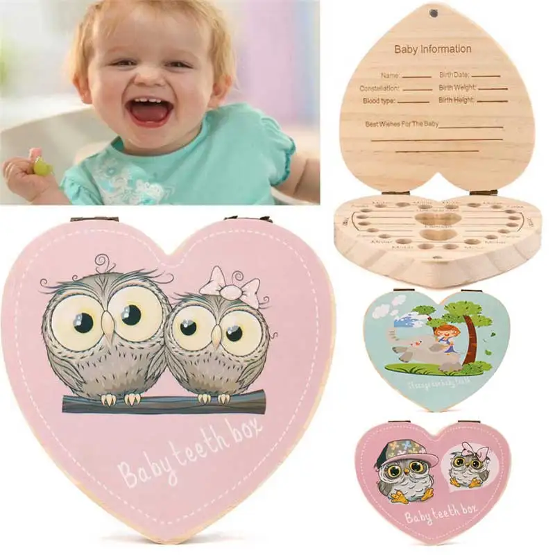 

Owl/Elephant Color Paint tooth box Dutch/Englishtext Save Milk Teeth Baby Wood Case Save Milk Teeth Collection Organizer Holder