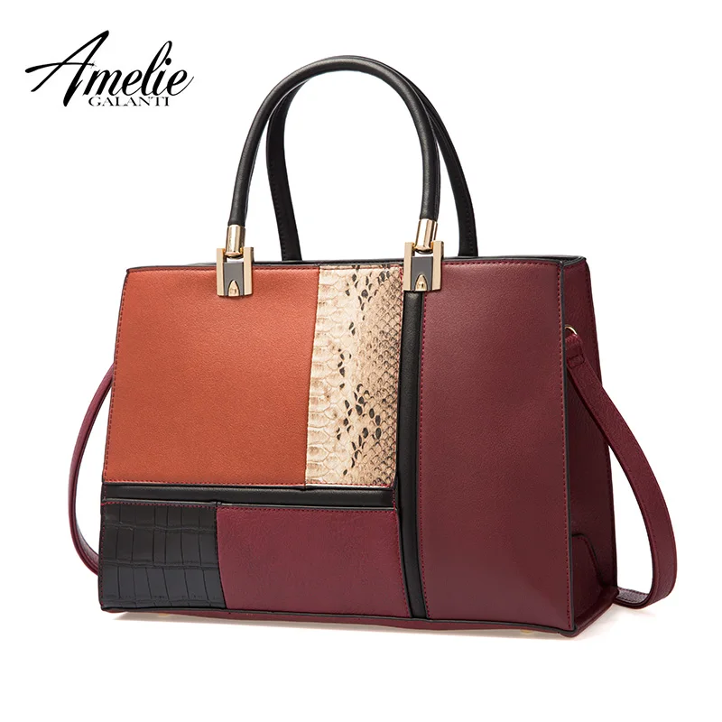 

AMELIE GALANTI Fashion StitchingTop-handle Bags Women Shoulder Bag Female Large Capacity PU Leather Handbags