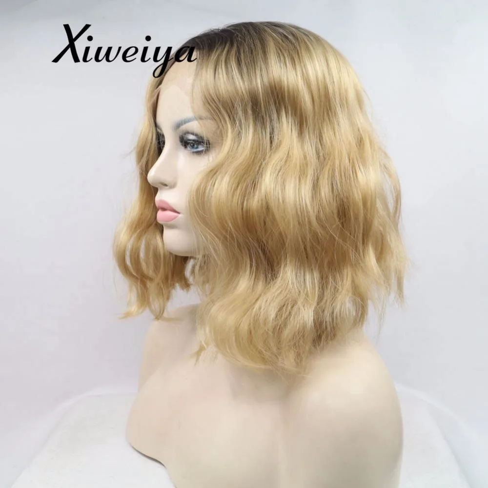 Xiweiya Synthetic Lace Front Wig Blonde Pink Black Gray Ombre Hair