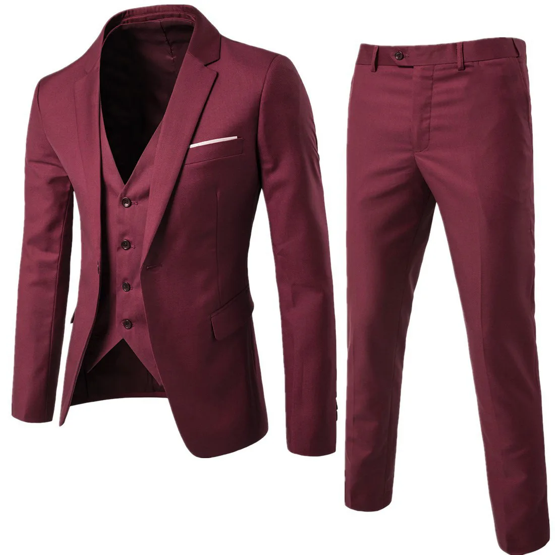 Модный мужской костюм, приталенный пиджак из 3 предметов, деловой Свадебный Мужской пиджак, жилет со штанами размера плюс, костюм - Цвет: Красный