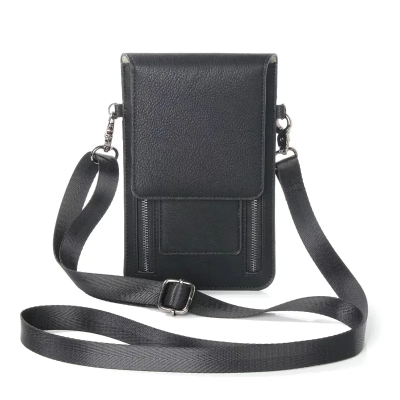 Универсальная сумка через плечо для iPhone XR 7 8 Plus, карман для карт, поясной чехол для samsung Galaxy S9Plus MEGA 6,3 Note5, чехол - Цвет: Black