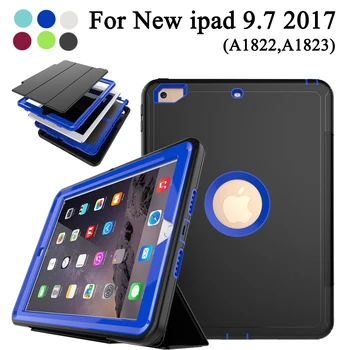 

For Apple New iPad 9.7" 2018 2017 Kids Safe Armor Shockproof Full Body Smart Sleep Hard Case Cover W/ Bulit-in Screen Protector