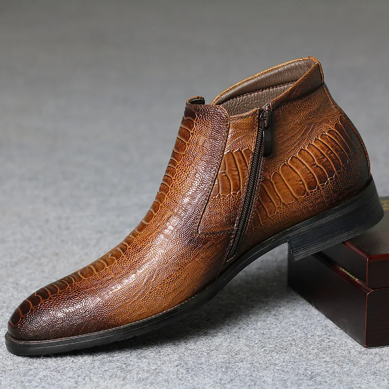 12 Pu Crocodile Taille Brown Polaire Us6 Bout Bottes Britannique Motif En Doublure Fermeture Pointu Plus Cheville La Éclair Chaude Cuir Occasionnels Chaussures Hommes hxQCrsdt